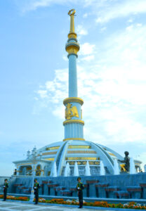 Independence Monument in Ashgabat, Turkmenistan - Grand historical site featuring fountains and honor guards.