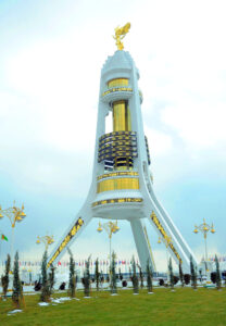 Neutrality Monument in Ashgabat, Turkmenistan - Iconic tripod landmark for city tours