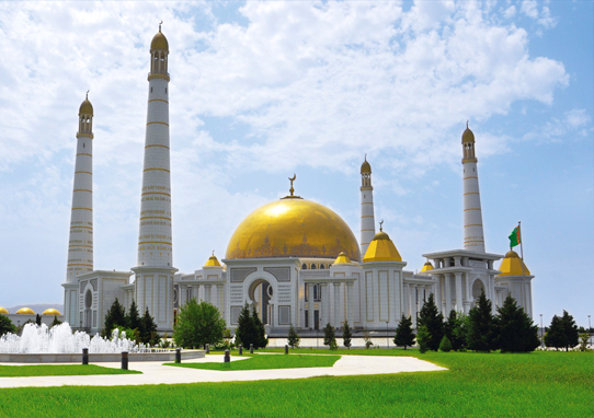 Turkmenbashi Ruhy Mosque in Kipchak, a monumental historical site included in Hazar Merjeni cultural tours of Turkmenistan.